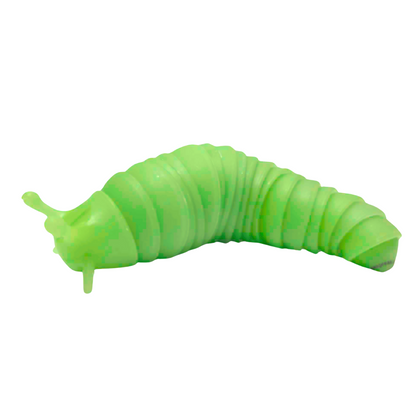 A lime green Super Sensory Glow-in-the-Dark Fidget Slug.