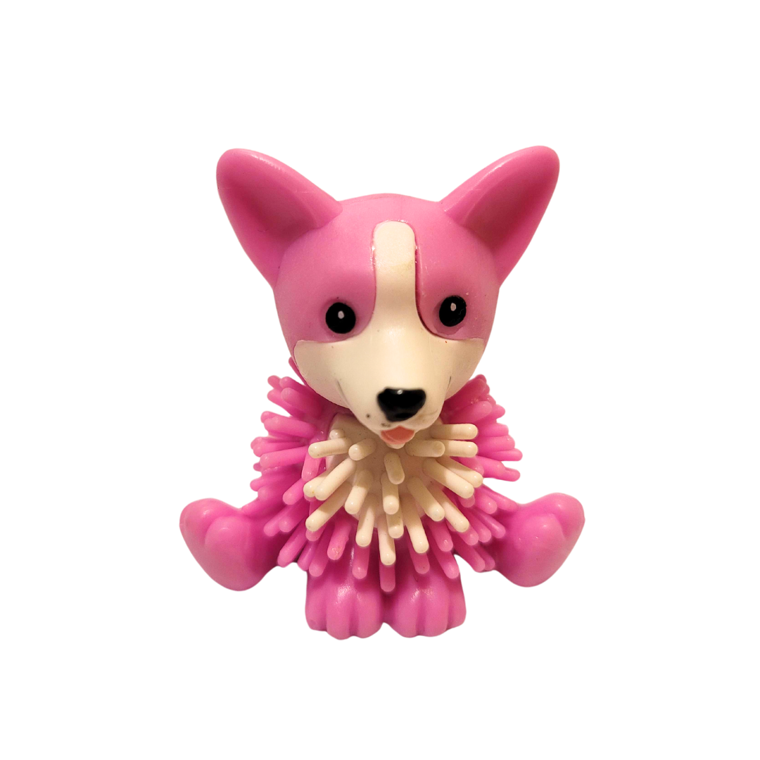 A pink spiky corgi figure.