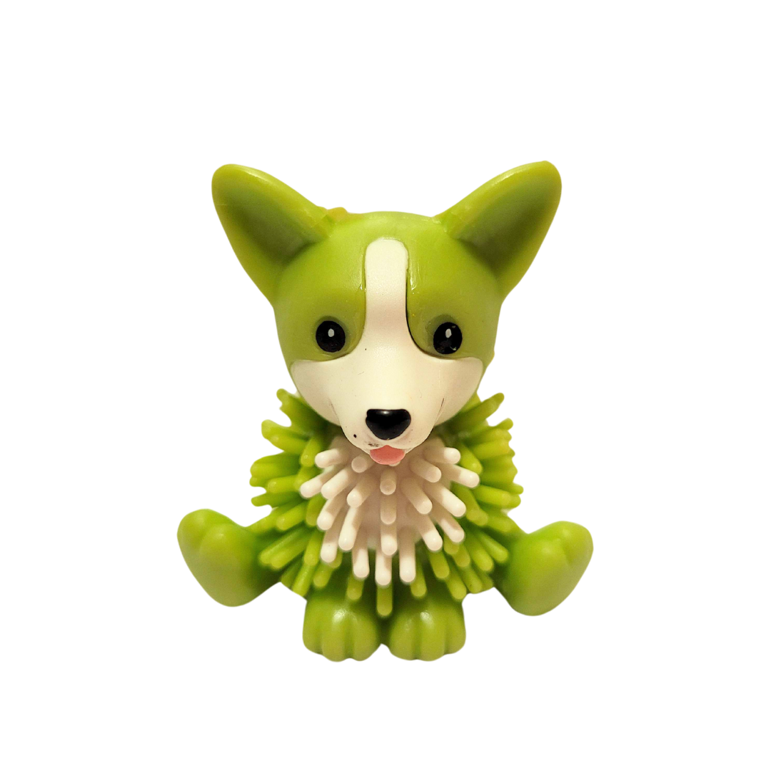 A lime green spiky corgi figure.