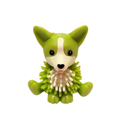 A lime green spiky corgi figure.