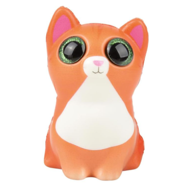 A Cat Sparkle Eye Slow Rise Squishy. The Cat is orange with white accents and has green eyes.