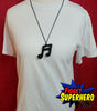 Black Chewable Music Note Necklace on mannequin