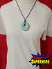 Blue Donut Chewable Necklace on mannequin