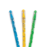 Three maze pens up close. From left to right, they are blue, yellow, and green.