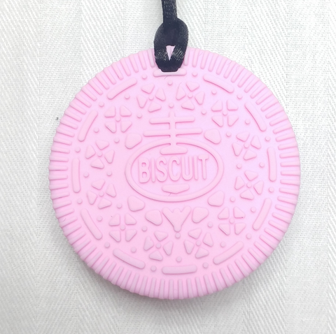 Pink Cookie Chewable Necklace up close