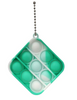 Square shaped green and white tie dye bubble pop fidget keychain. It has three rows of three bubbles, for nine total.