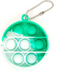Circular shaped green and white tie dye bubble pop fidget keychain. It has three rows of bubbles, with the top and bottom having two bubbles, and the middle having three bubbles, for a total of 7.