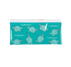 A blue animal fidget bag with narwhals and waves on it.