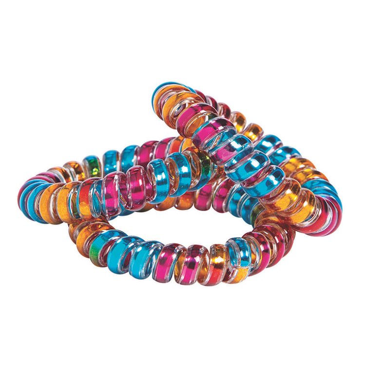 Three rainbow colored ombre phone colored bracelets. The colors of the bracelets are golden orange, magenta, cyan, and green.