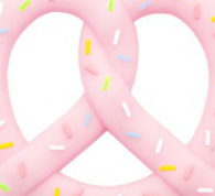 A close up of the pink pretzel handheld chewable.