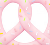 A close up of the pink pretzel handheld chewable.