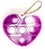 Heart shaped purple and white bubble pop fidget keychain. This keychain has 6 bubbles to pop, two on the top row, three in the middle row, and one on the bottom.
