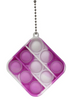 Square shaped purple and white tie dye bubble pop fidget keychain. It has three rows of three bubbles, for nine total.